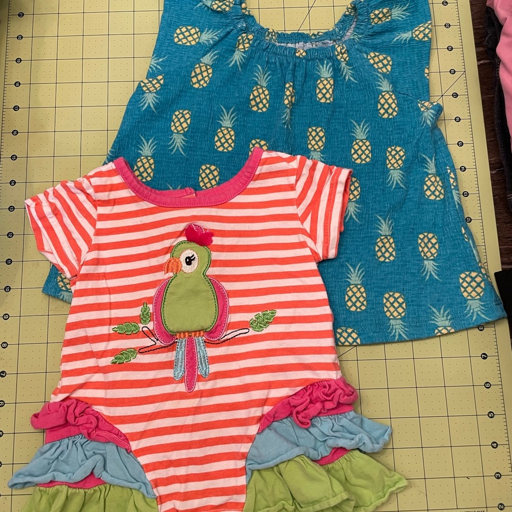 Falls Creek Kids Pineapple Blouse and Parrot Romper Set